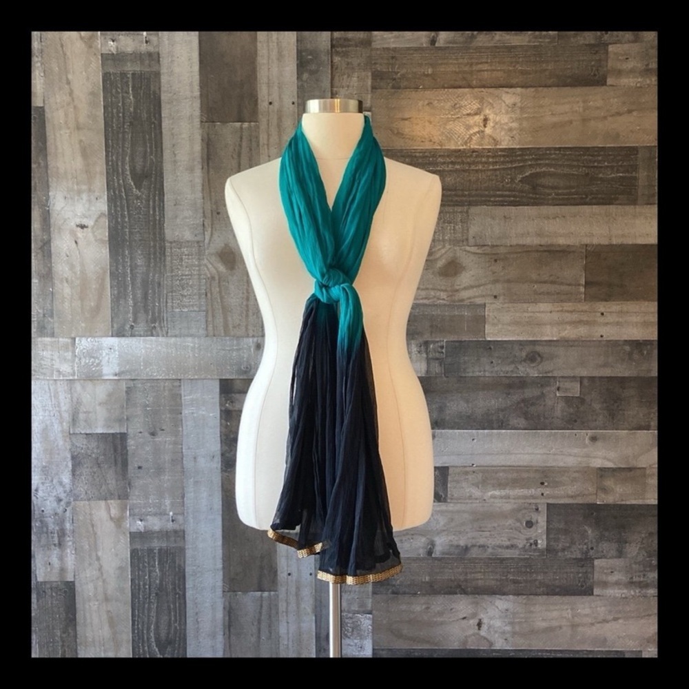 Gorgeous black green gold ombré scarf lightweight dark feminine witchy coastal